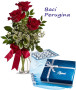 Scatola di Baci Perugina con bouquet di 3 Rose Rosse