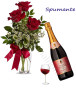 Bottiglia di Spumante con bouquet di 3 Rose Rosse