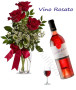Bottiglia di Vino Rosato con bouquet di 3 Rose Rosse